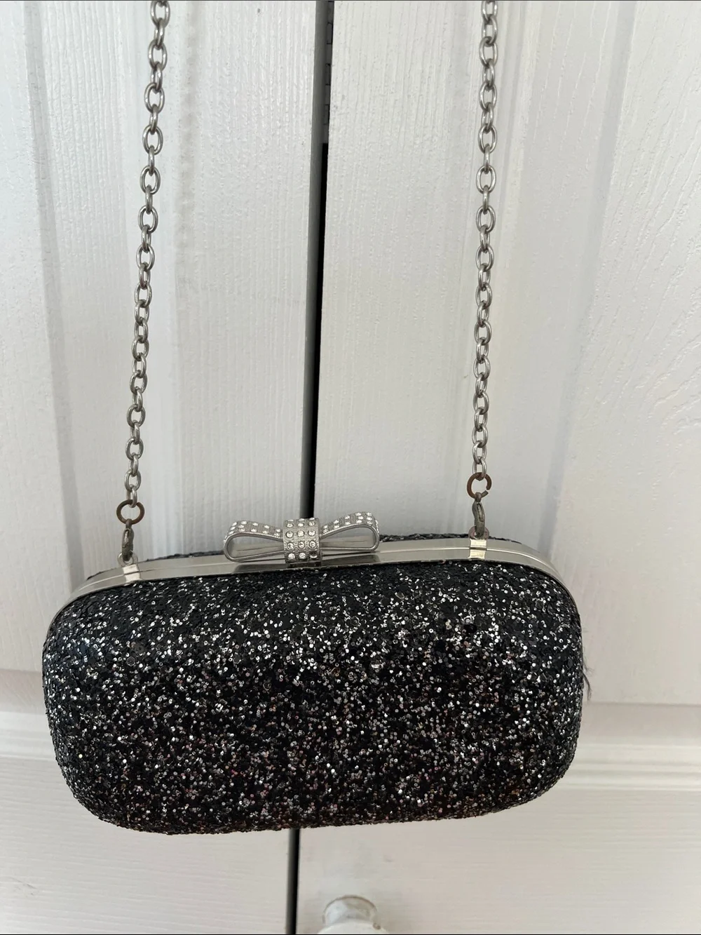 Glitter Bow Clasp Evening Crossbody INC  - Black